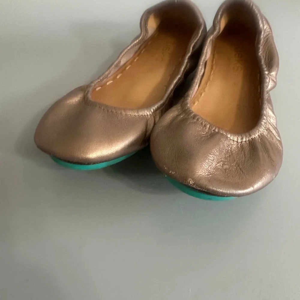 Tieks by Gavrieli Metallic Rose Gold Leather Ballet Flats Teal Sole Size 6